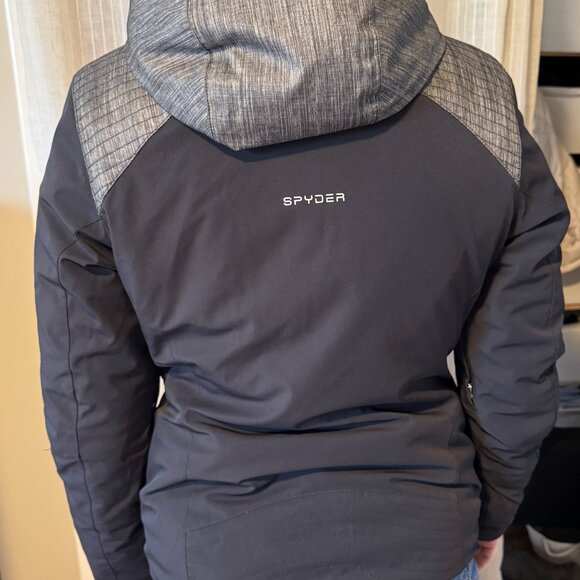 Spyder Women's Tresh Jacket size 8 Black with accent grey zip off hood LIKE NEW - Picture 2 of 6